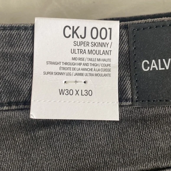 Calvin Klein Jeans - Mid Rise Super Skinny - Grey Jeans - Size 30 × 30 - Picture 3 of 6